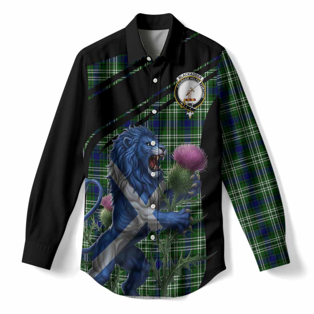 Blackadder Tartan Crest Women Casual Shirt Scottish Lion Rampant Thistle