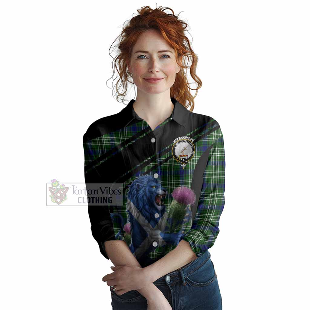 Blackadder Tartan Crest Women Casual Shirt Scottish Lion Rampant Thistle
