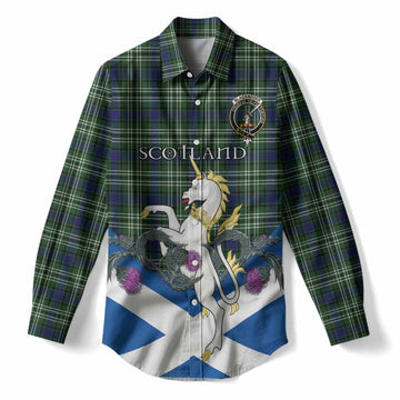 Blackadder Tartan Crest Women Casual Shirt Scottish Unicorn With Thistle