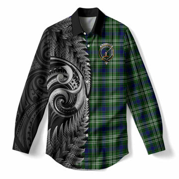Blackadder Tartan Crest Women Casual Shirt With New Zealand Silver Fern Maori Koru