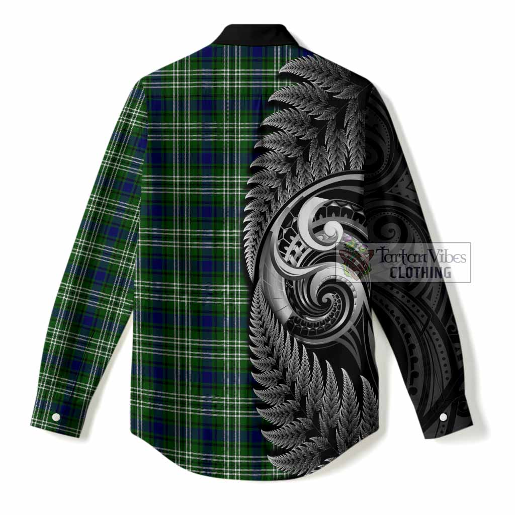 Blackadder Tartan Crest Women Casual Shirt With New Zealand Silver Fern Maori Koru