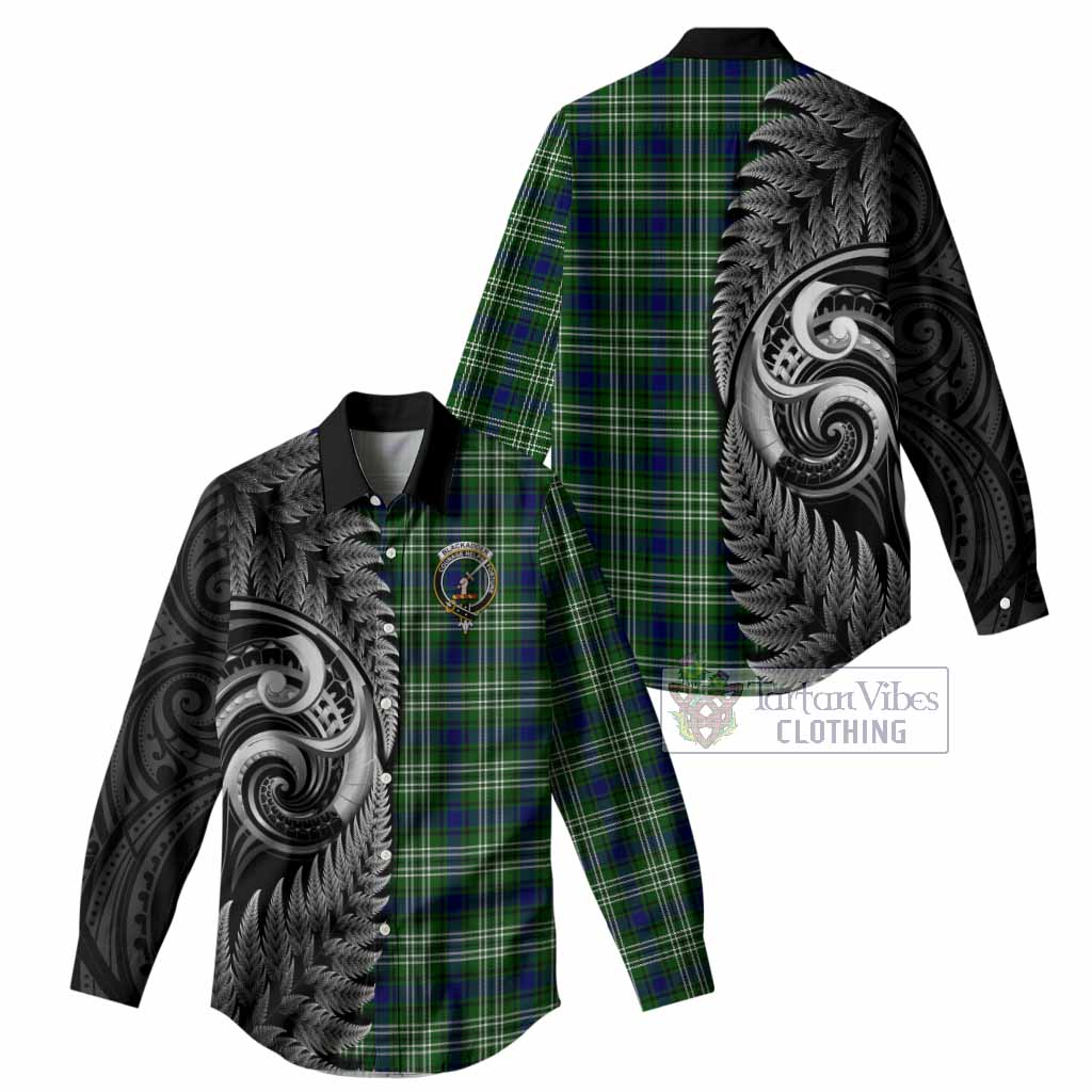 Blackadder Tartan Crest Women Casual Shirt With New Zealand Silver Fern Maori Koru