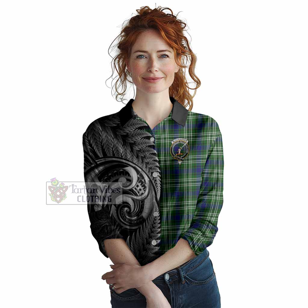 Blackadder Tartan Crest Women Casual Shirt With New Zealand Silver Fern Maori Koru