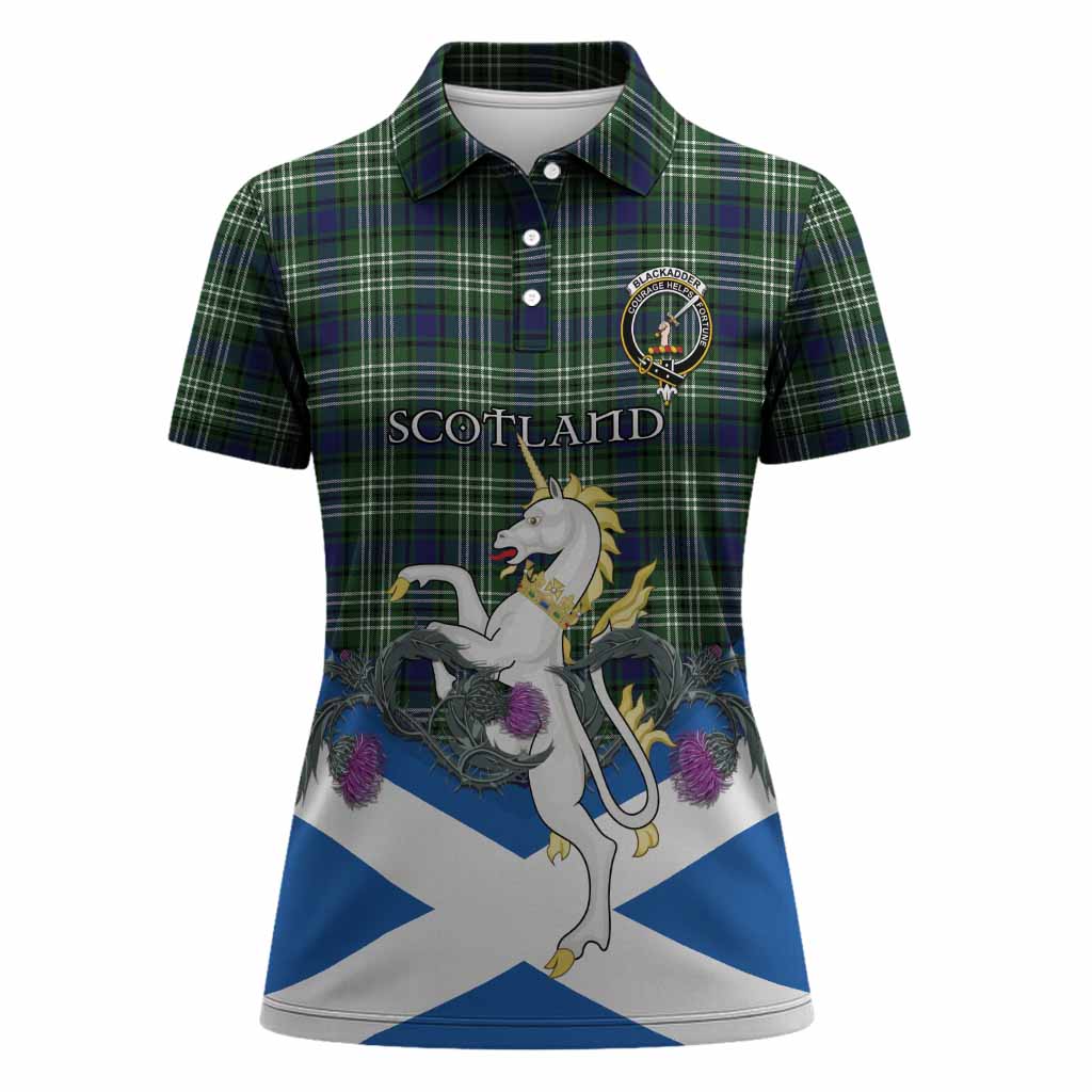 Blackadder Tartan Crest Women Polo Shirt Scottish Unicorn With Thistle