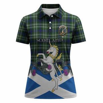Blackadder Tartan Crest Women Polo Shirt Scottish Unicorn With Thistle