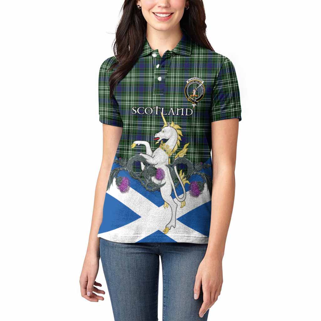 Blackadder Tartan Crest Women Polo Shirt Scottish Unicorn With Thistle
