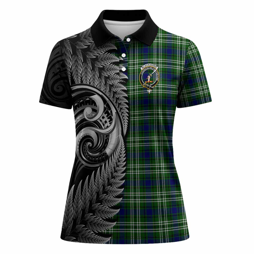 Blackadder Tartan Crest Women Polo Shirt With New Zealand Silver Fern Maori Koru