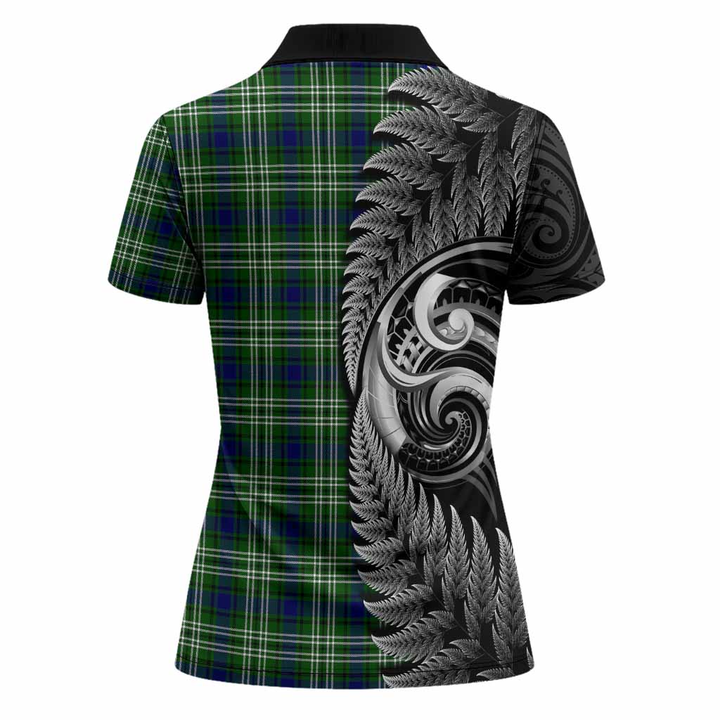 Blackadder Tartan Crest Women Polo Shirt With New Zealand Silver Fern Maori Koru
