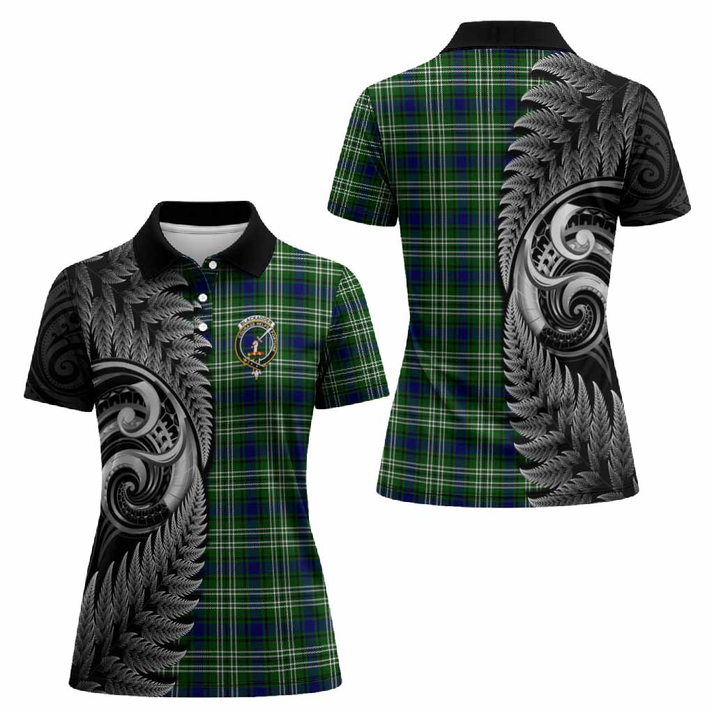 Blackadder Tartan Crest Women Polo Shirt With New Zealand Silver Fern Maori Koru