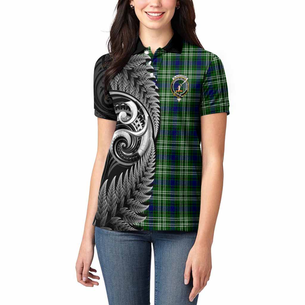 Blackadder Tartan Crest Women Polo Shirt With New Zealand Silver Fern Maori Koru