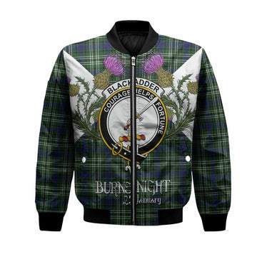 Blackadder Tartan Family Crest Bomber Jacket Scottish Burns Night Thistle Floral