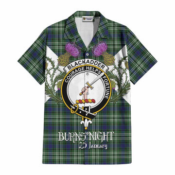 Blackadder Tartan Family Crest Cotton Hawaiian Shirt Scottish Burns Night Thistle Floral