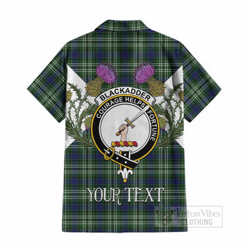 Blackadder Tartan Family Crest Cotton Hawaiian Shirt Scottish Burns Night Thistle Floral
