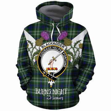 Blackadder Tartan Family Crest Cotton Hoodie Scottish Burns Night Thistle Floral