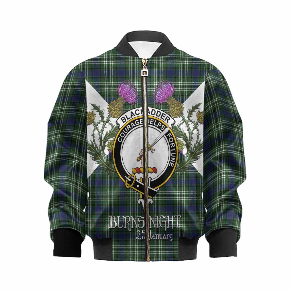 Blackadder Tartan Family Crest Kid Bomber Jacket Scottish Burns Night Thistle Floral