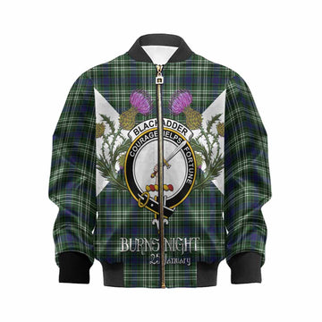 Blackadder Tartan Family Crest Kid Bomber Jacket Scottish Burns Night Thistle Floral