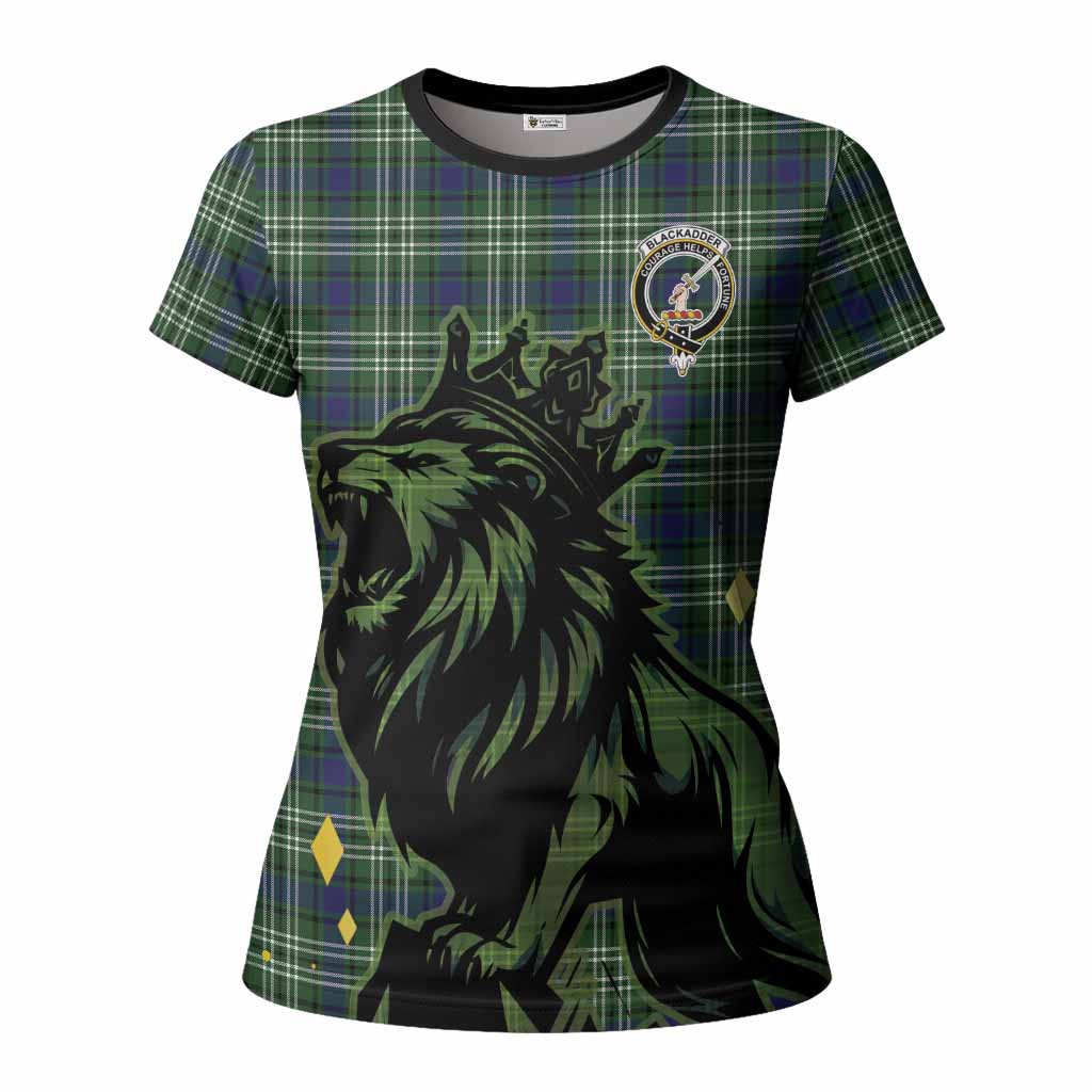 Blackadder Tartan Family Crest Women T shirt Crowned Lion Roaring