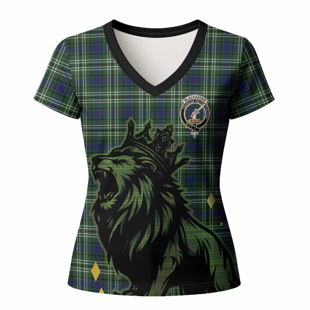 Blackadder Tartan Family Crest Women T shirt Crowned Lion Roaring