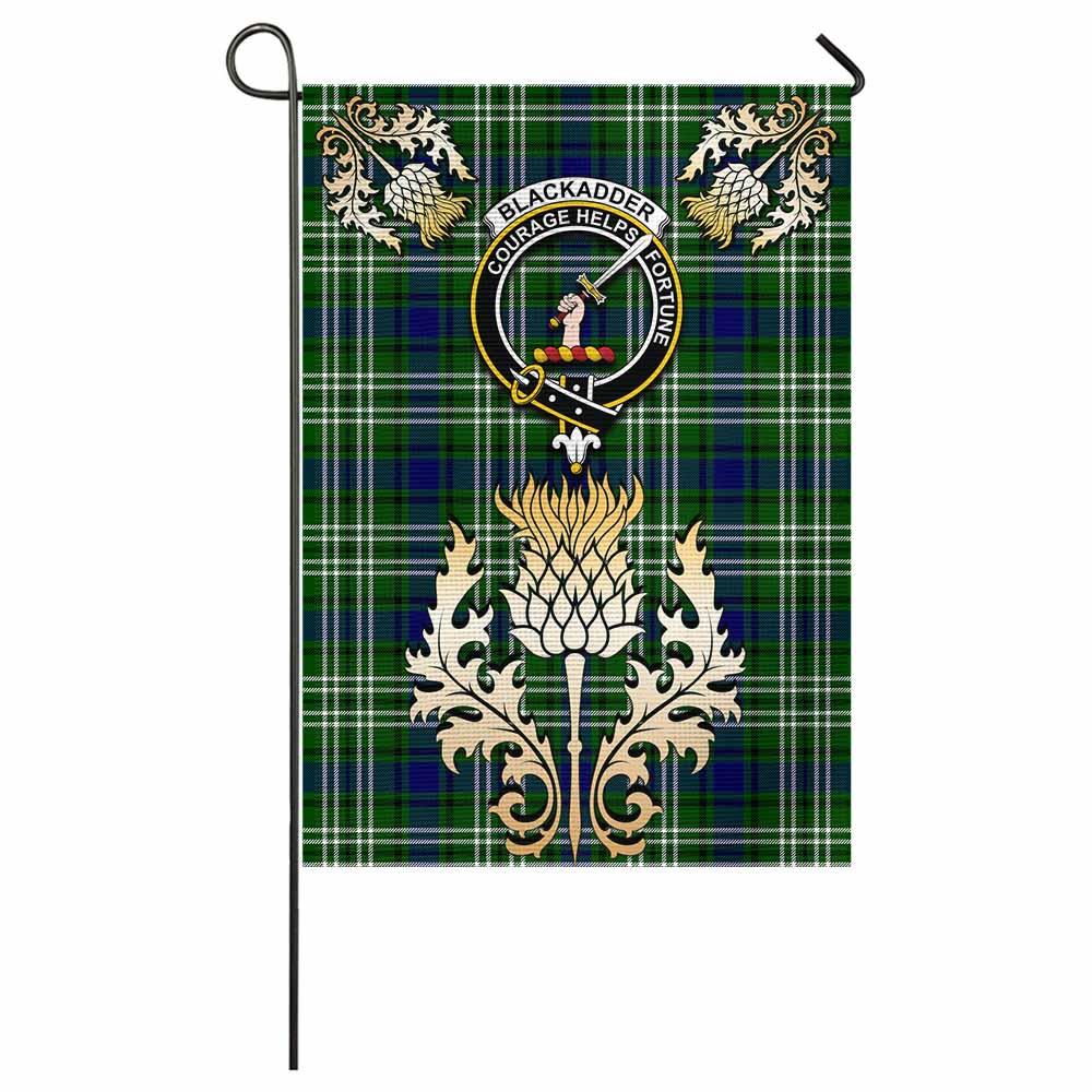 Blackadder Tartan Garden Flag with Golden Regal Scottish Thistle Emblem