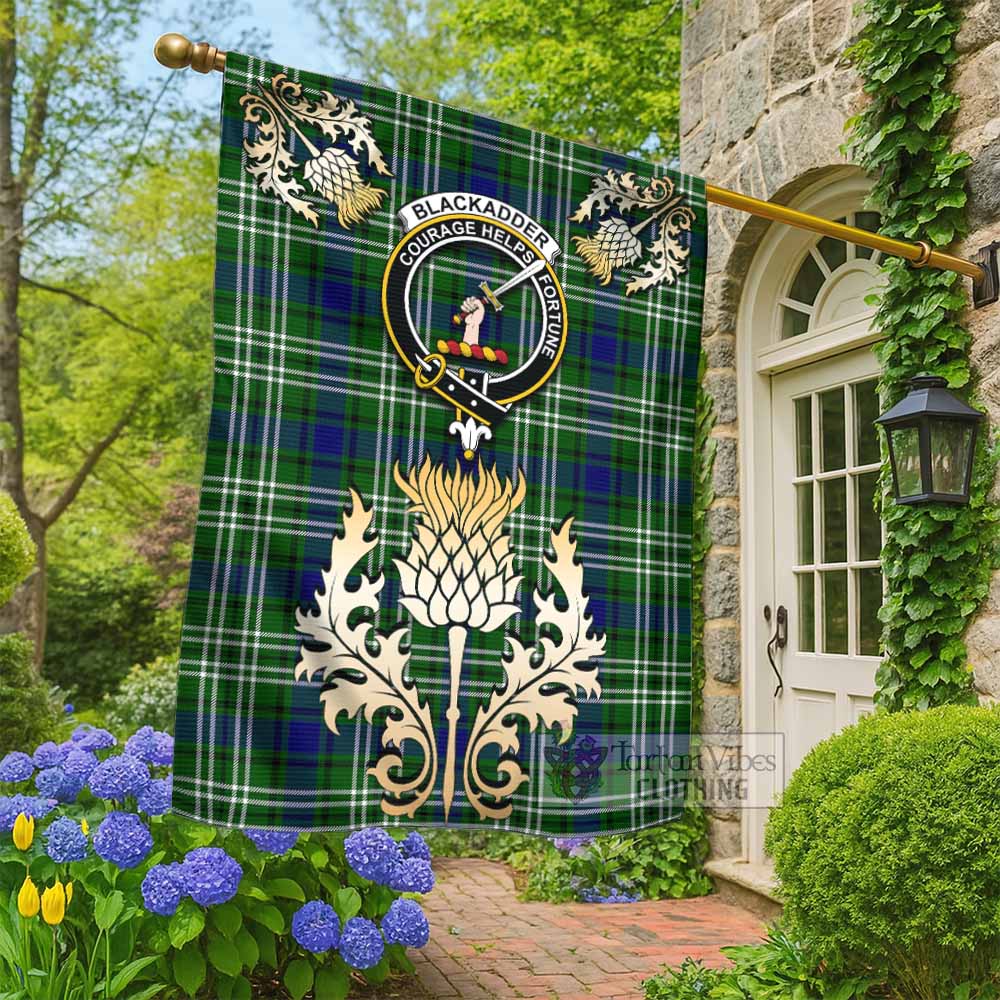 Blackadder Tartan Garden Flag with Golden Regal Scottish Thistle Emblem