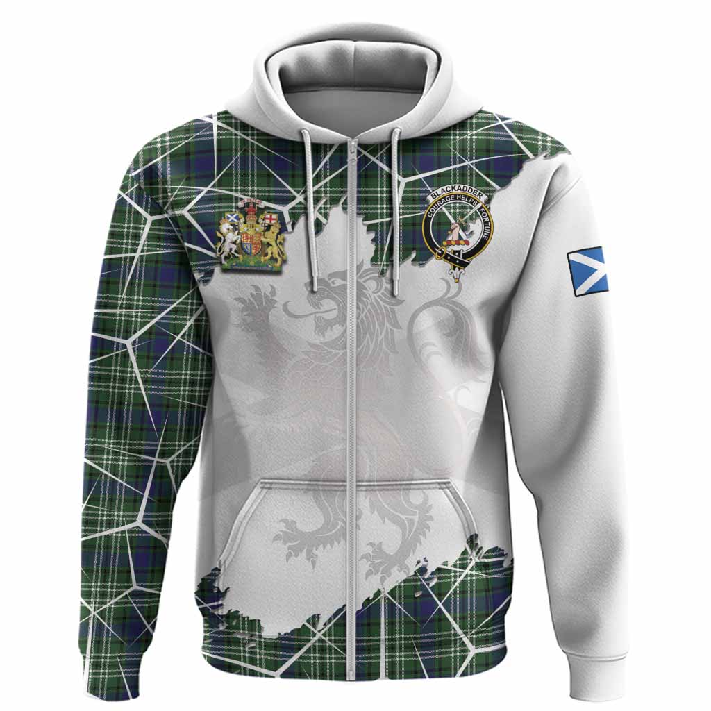 Blackadder Tartan Hoodie with Family Crest and Lion Rampant Grunge Style