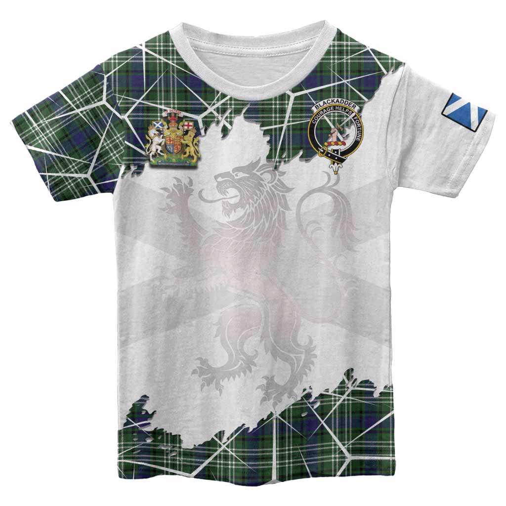 Blackadder Tartan Kid T-shirt with Family Crest and Lion Rampant Grunge Style