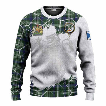 Blackadder Tartan Knitted Sweater with Family Crest and Lion Rampant Grunge Style