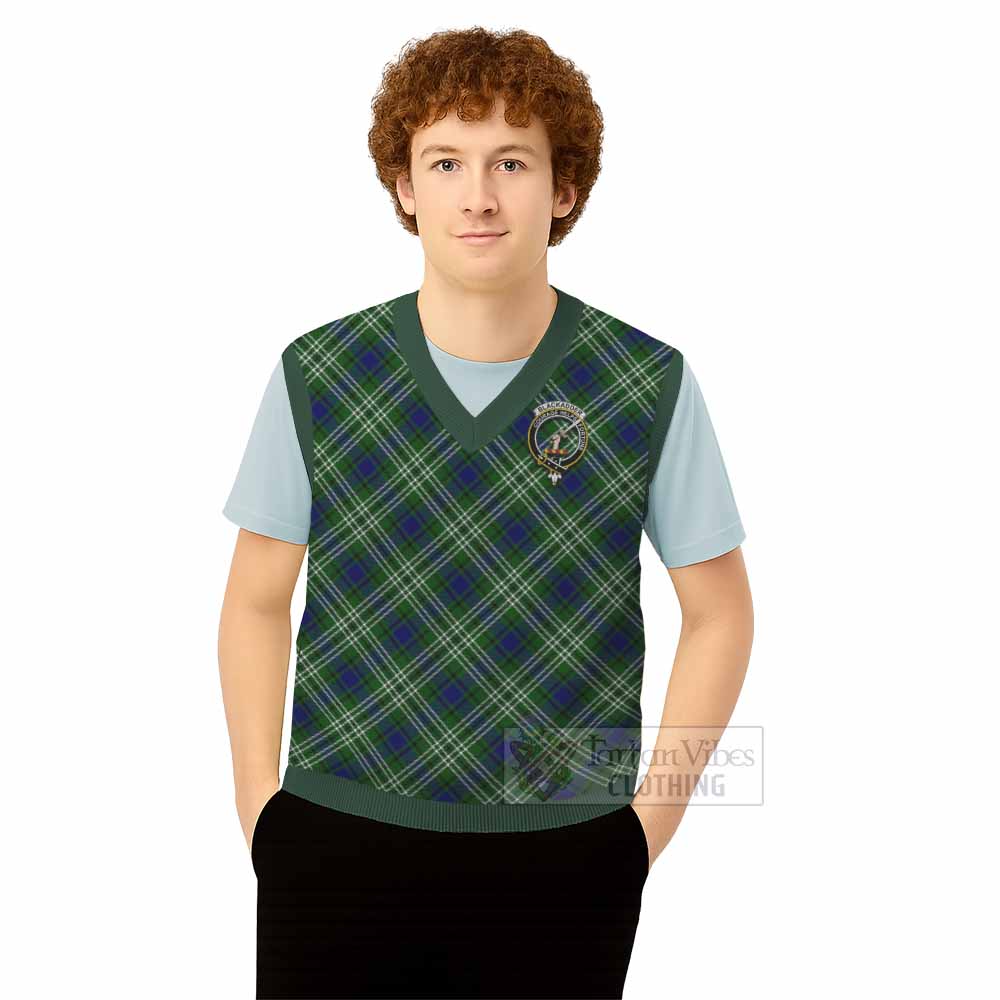 Blackadder Tartan Knitted V-Neck Vest with Family Crest Cross Style