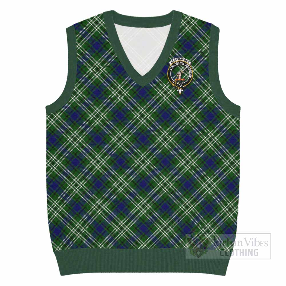 Blackadder Tartan Knitted V-Neck Vest with Family Crest Cross Style