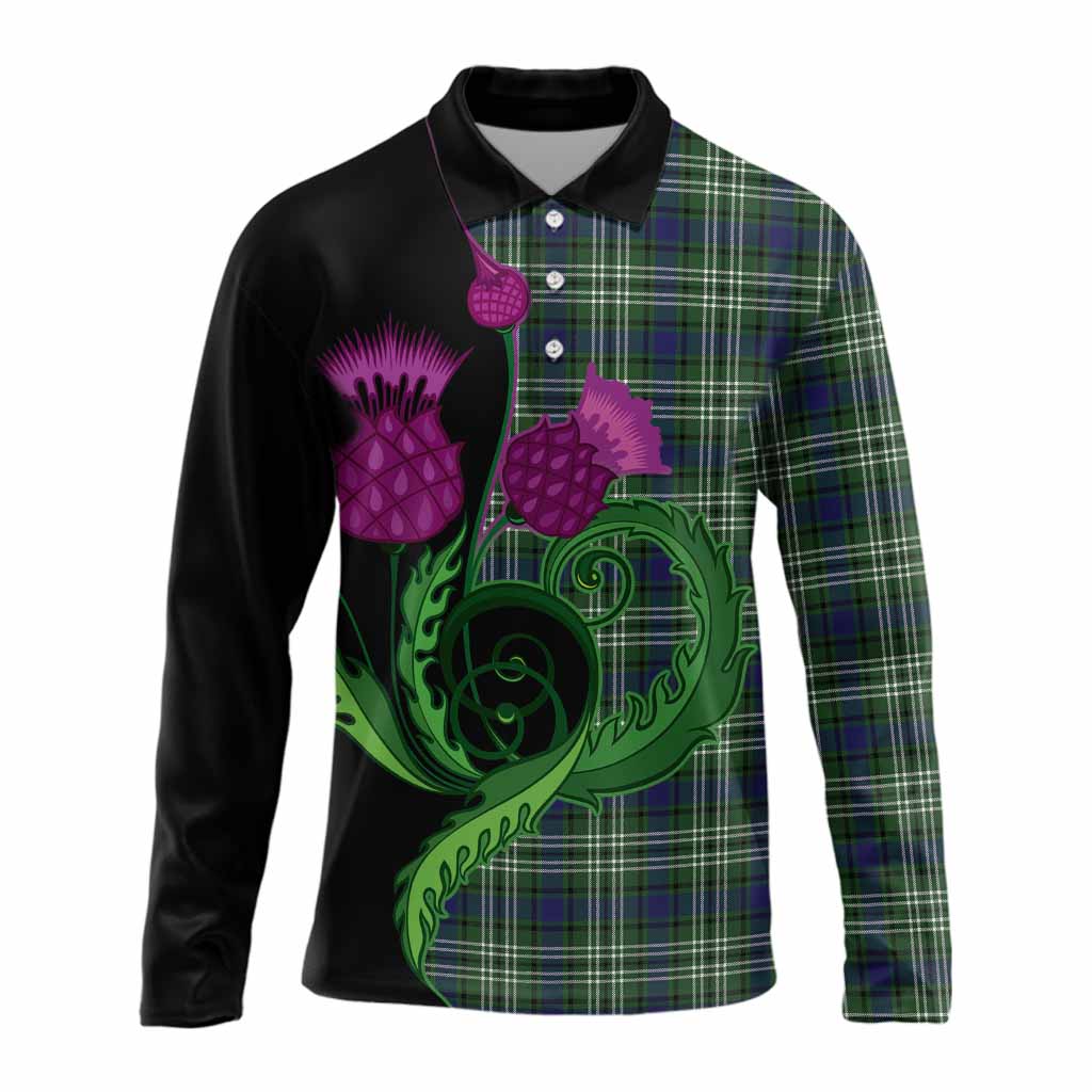 Blackadder Tartan Long Sleeve Polo Shirt Traditional Scottish Thistle