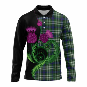 Blackadder Tartan Long Sleeve Polo Shirt Traditional Scottish Thistle