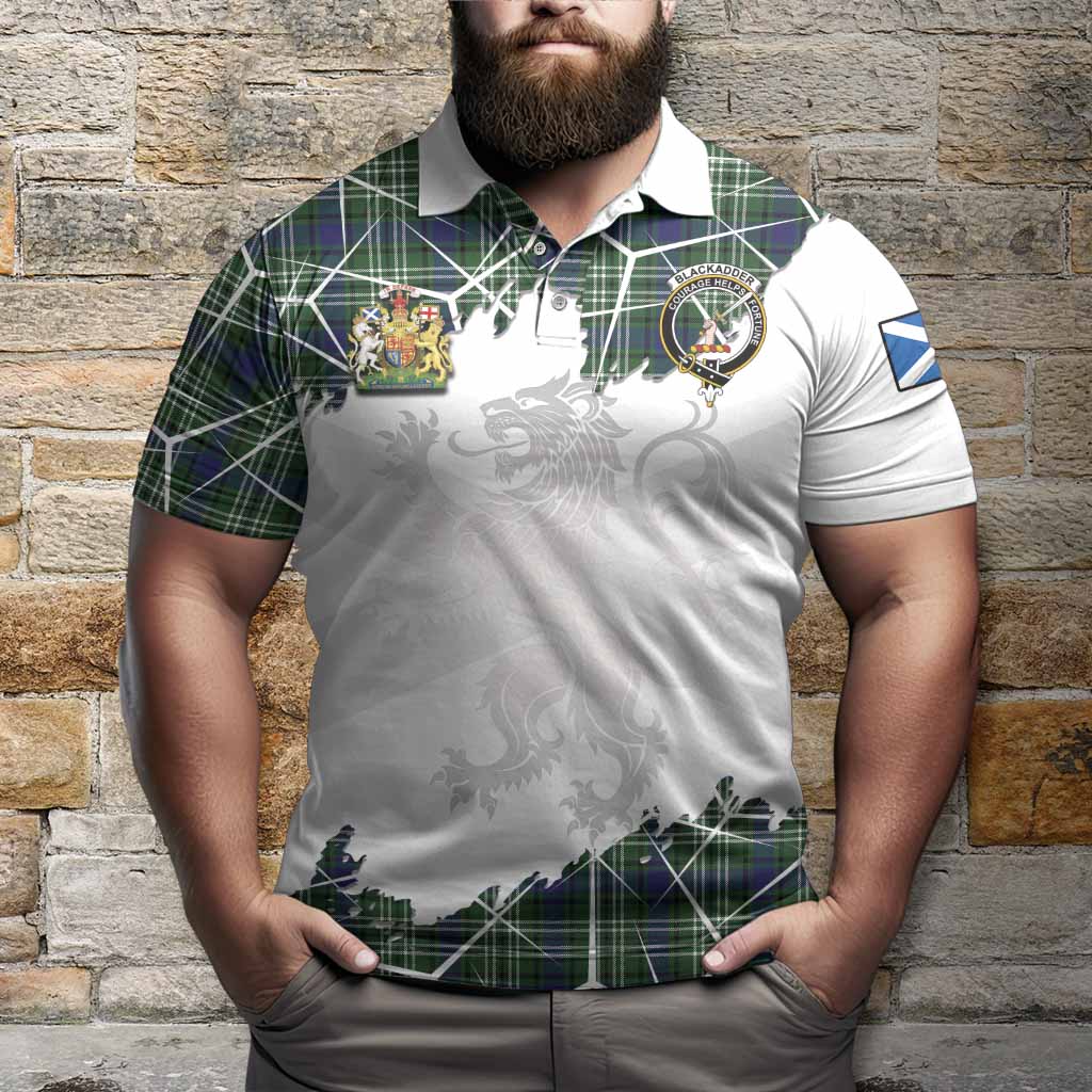 Blackadder Tartan Polo Shirt with Family Crest and Lion Rampant Grunge Style