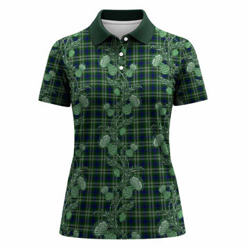 Blackadder Tartan Women Polo Shirt Seamless Scottish Thistle Flowers