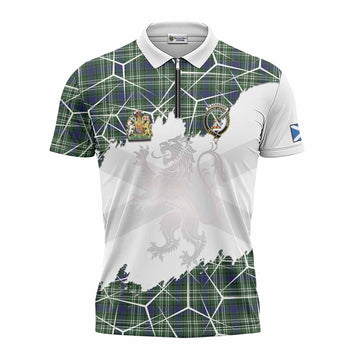Blackadder Tartan Zipper Polo Shirt with Family Crest and Lion Rampant Grunge Style