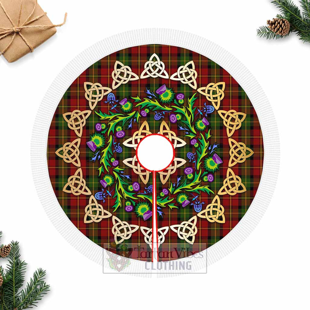 Blackstock Tartan Christmas Tree Skirt with Thistle Celtic Knot Style Fringed Tree Skirts - Tartan Vibes Clothing
