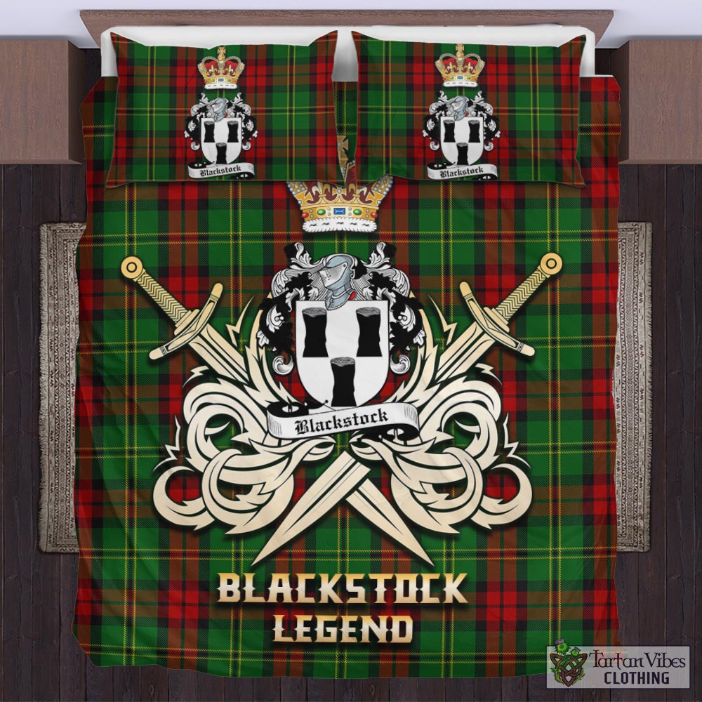 Tartan Vibes Clothing Blackstock Hunting Tartan Bedding Set with Clan Crest and the Golden Sword of Courageous Legacy
