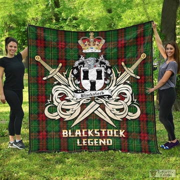 Blackstock Hunting Tartan Quilt with Clan Crest and the Golden Sword of Courageous Legacy - Tartan Vibes Clothing