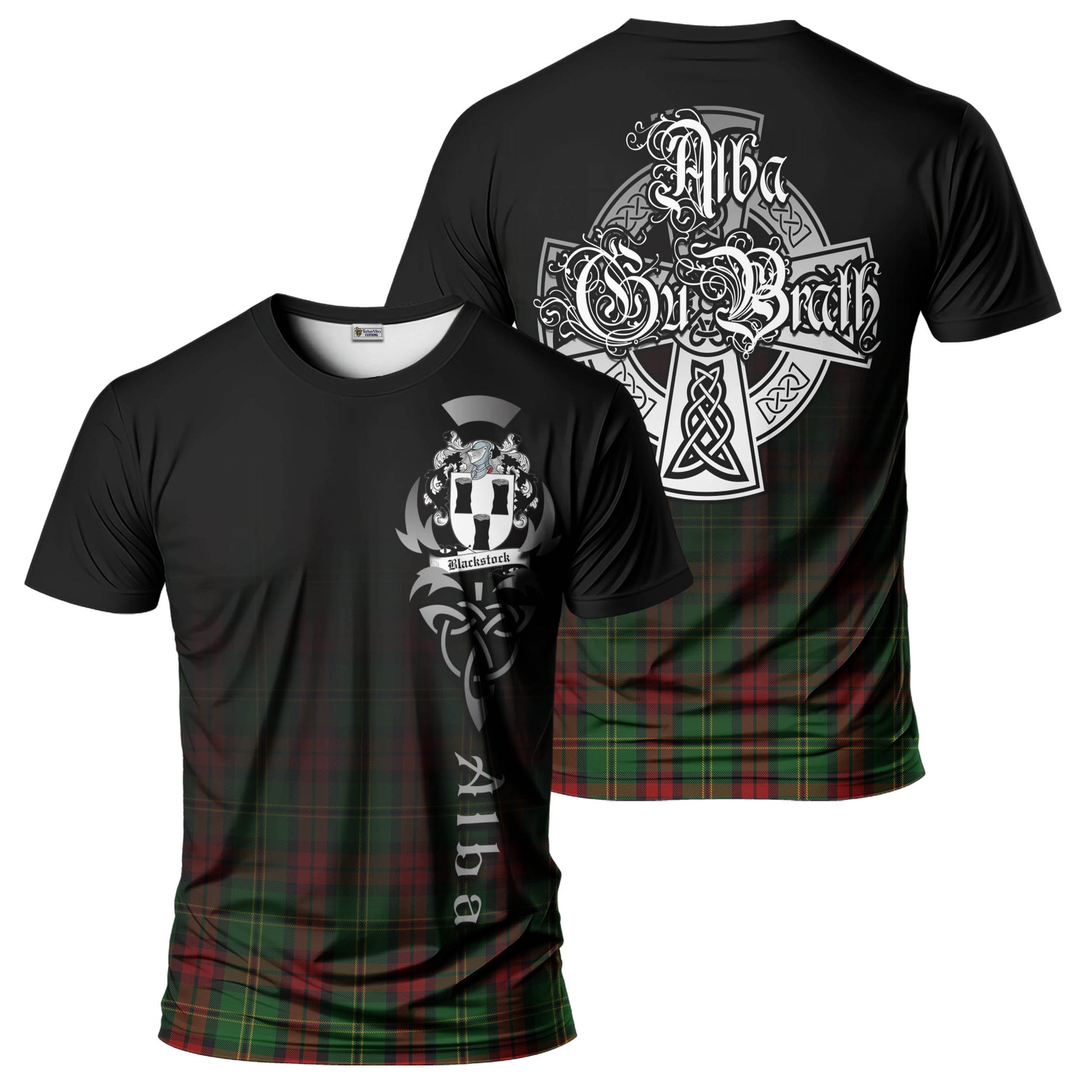 Tartan Vibes Clothing Blackstock Hunting Tartan T-Shirt Featuring Alba Gu Brath Family Crest Celtic Inspired