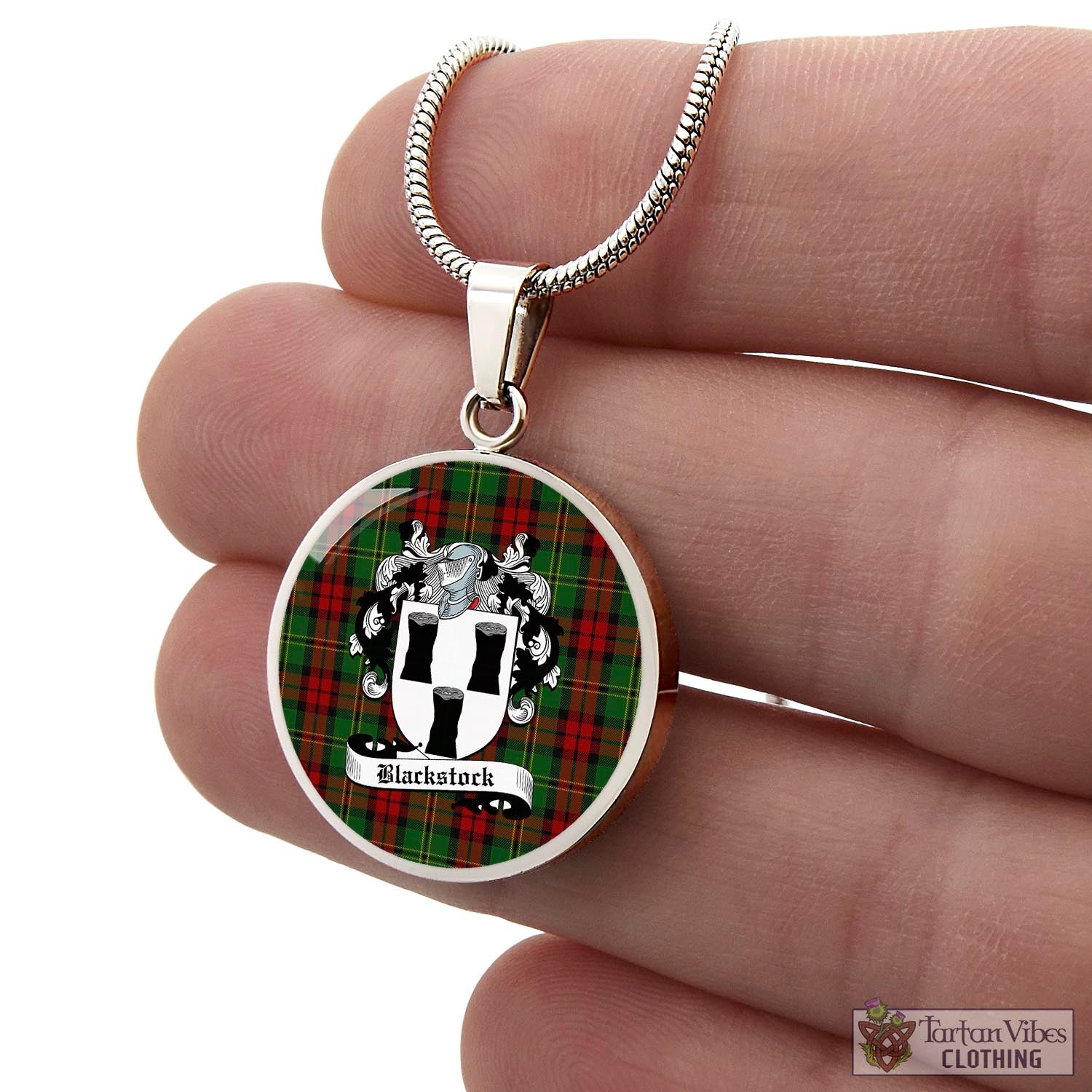 Blackstock Hunting Tartan Circle Necklace with Family Crest - Tartan Vibes Clothing