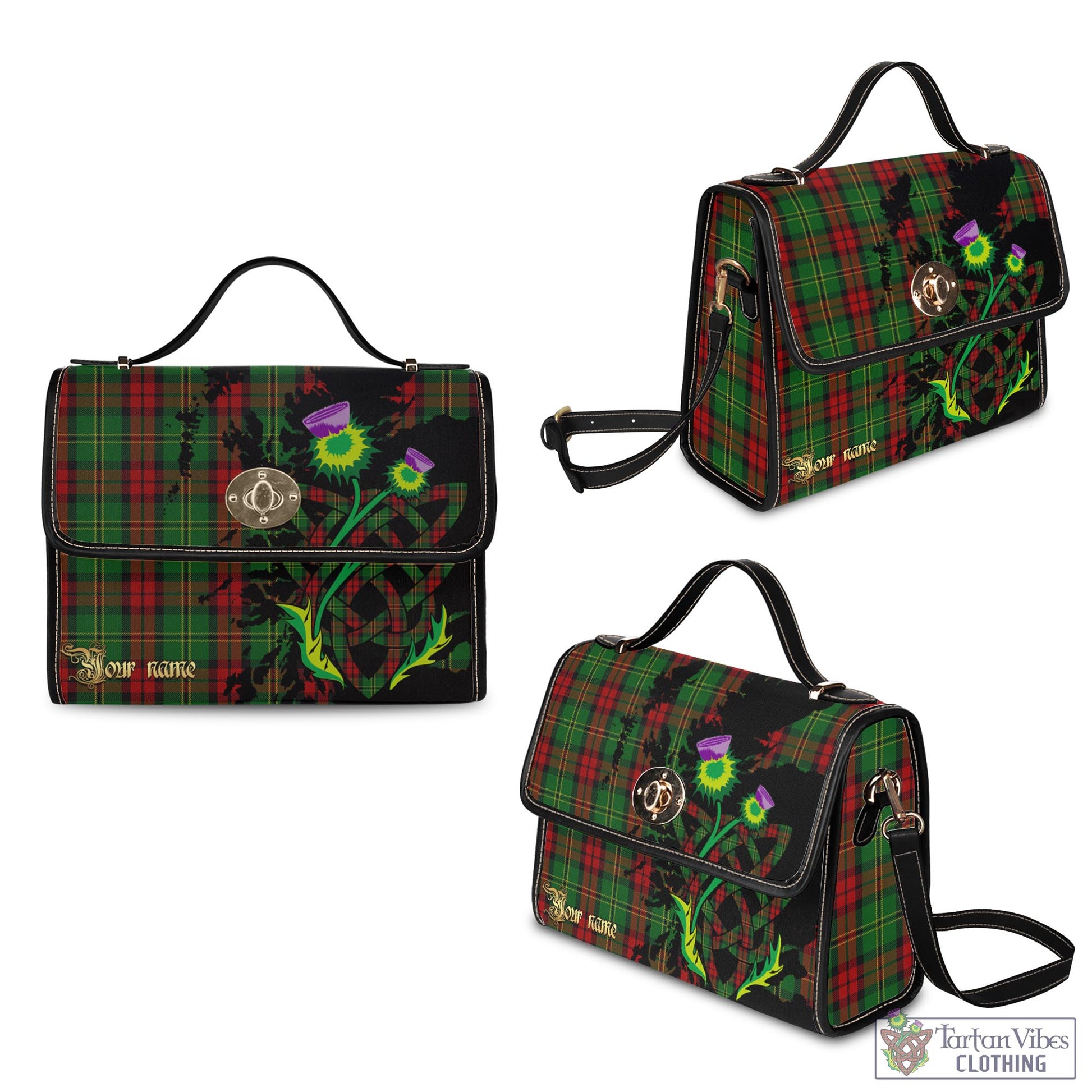 Tartan Vibes Clothing Blackstock Hunting Tartan Waterproof Canvas Bag with Scotland Map and Thistle Celtic Accents