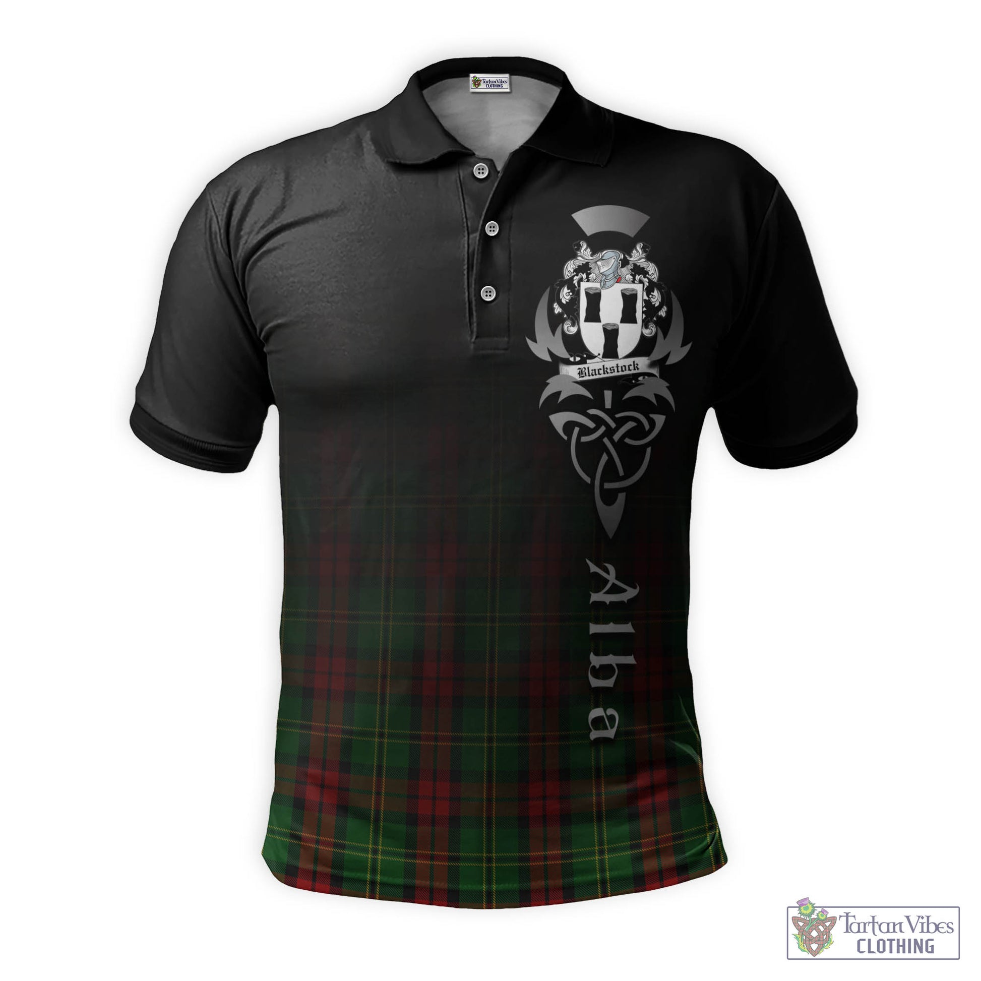 Tartan Vibes Clothing Blackstock Hunting Tartan Polo Shirt Featuring Alba Gu Brath Family Crest Celtic Inspired