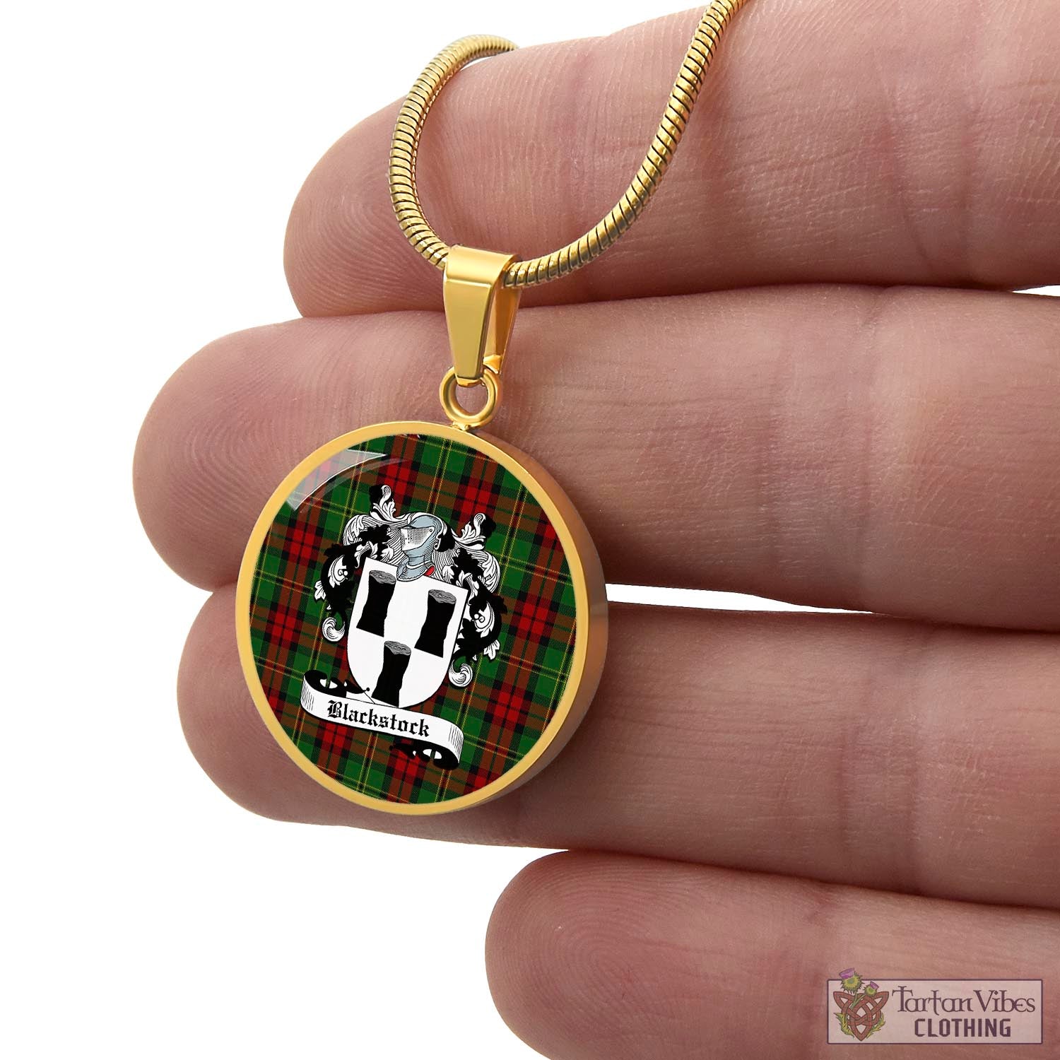Blackstock Hunting Tartan Circle Necklace with Family Crest - Tartan Vibes Clothing