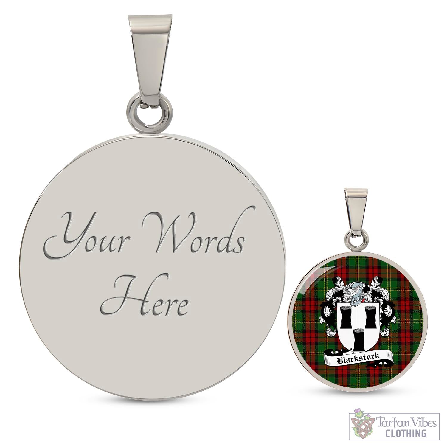 Blackstock Hunting Tartan Circle Necklace with Family Crest Luxury Necklace (Silver) Yes - Tartan Vibes Clothing