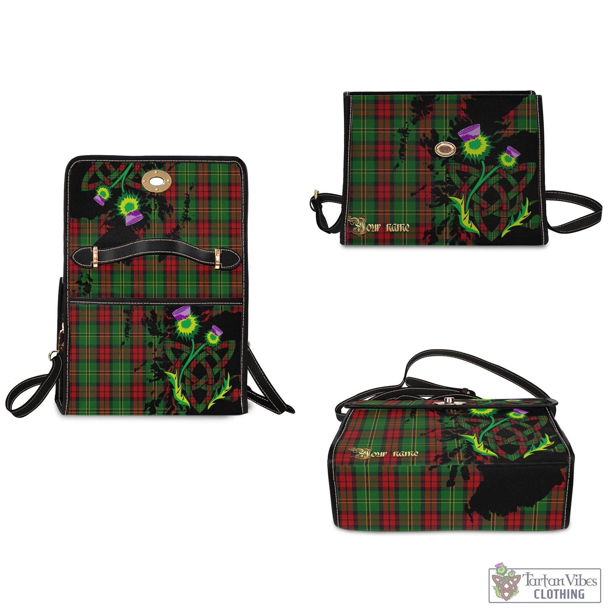 Tartan Vibes Clothing Blackstock Hunting Tartan Waterproof Canvas Bag with Scotland Map and Thistle Celtic Accents