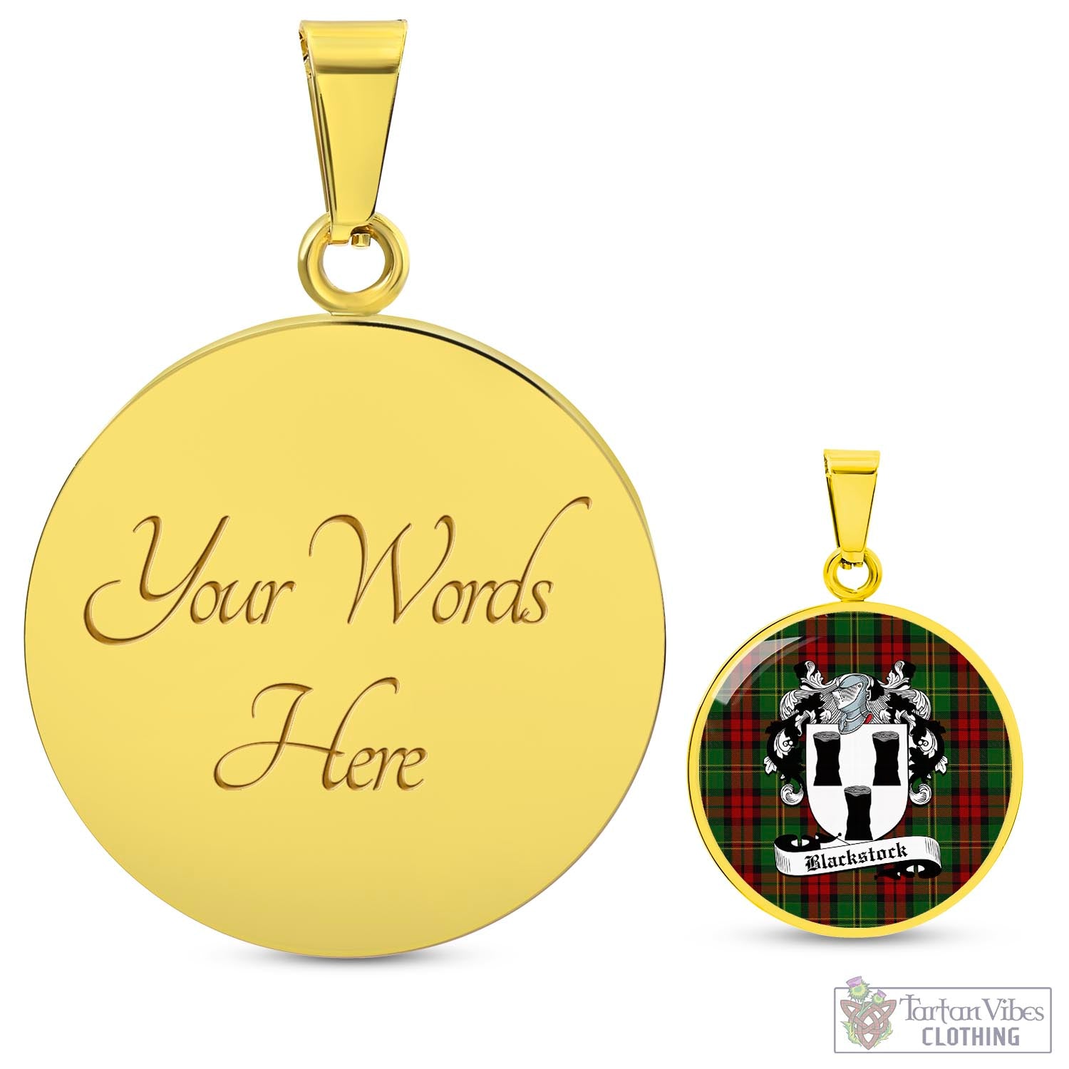 Blackstock Hunting Tartan Circle Necklace with Family Crest Luxury Necklace (Gold) Yes - Tartan Vibes Clothing