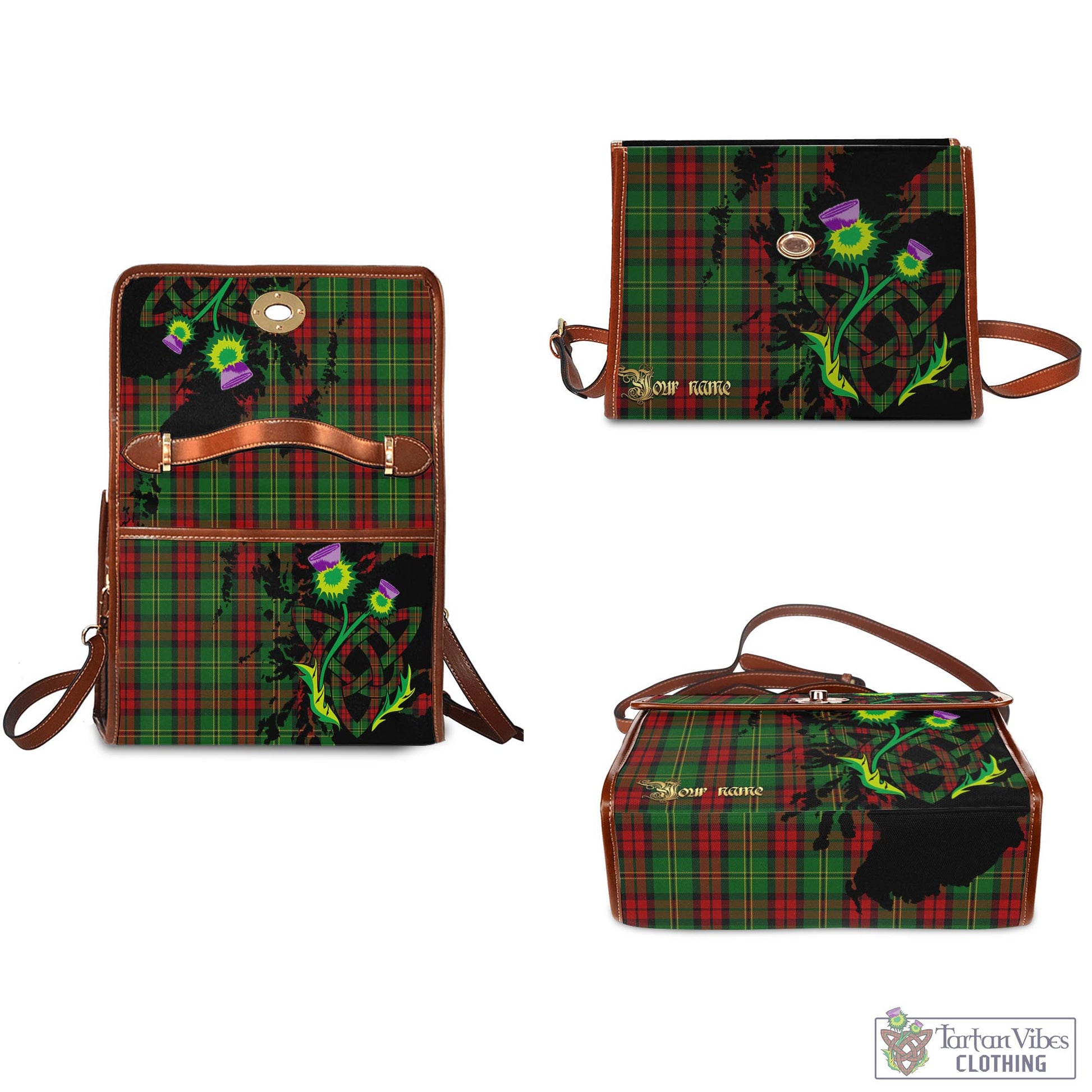 Tartan Vibes Clothing Blackstock Hunting Tartan Waterproof Canvas Bag with Scotland Map and Thistle Celtic Accents