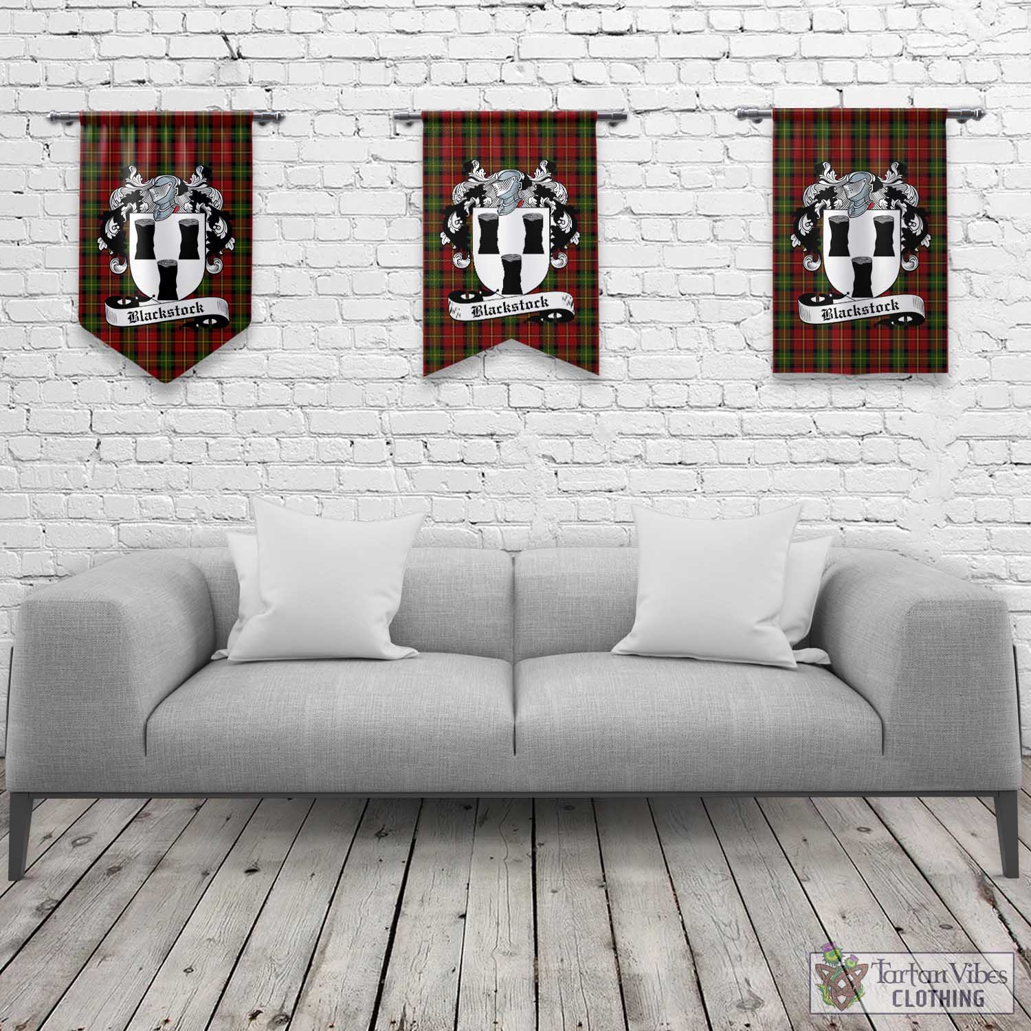 Tartan Vibes Clothing Blackstock Red Dress Tartan Gonfalon, Tartan Banner with Family Crest