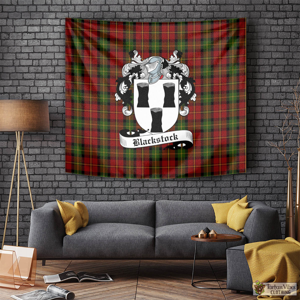 Tartan Vibes Clothing Blackstock Red Dress Tartan Tapestry Wall Hanging and Home Decor for Room with Family Crest