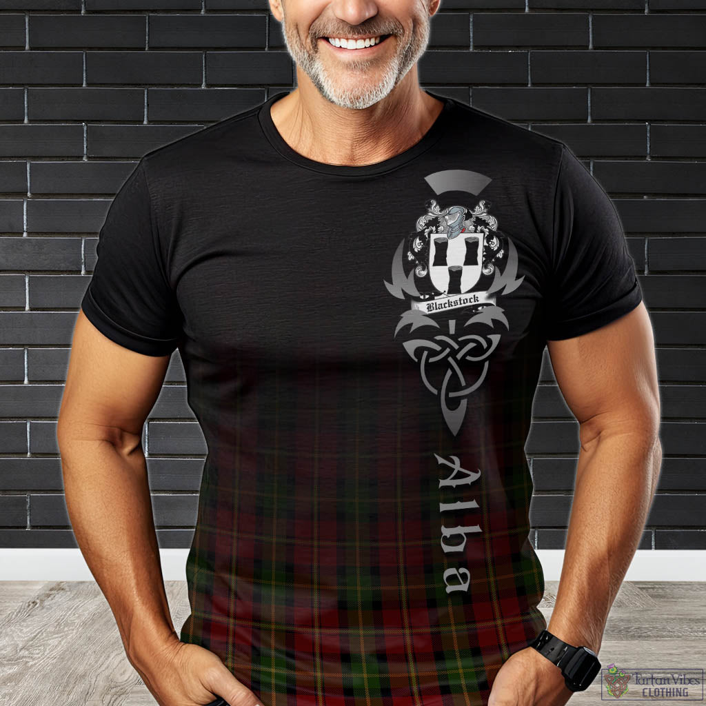 Tartan Vibes Clothing Blackstock Red Dress Tartan T-Shirt Featuring Alba Gu Brath Family Crest Celtic Inspired