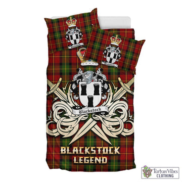 Blackstock Red Dress Tartan Bedding Set with Clan Crest and the Golden Sword of Courageous Legacy